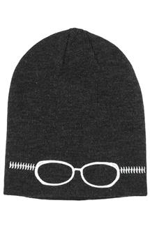 Glasses Embroidered Fine Knit Beanie-H1796-CHARCOAL GRAY
